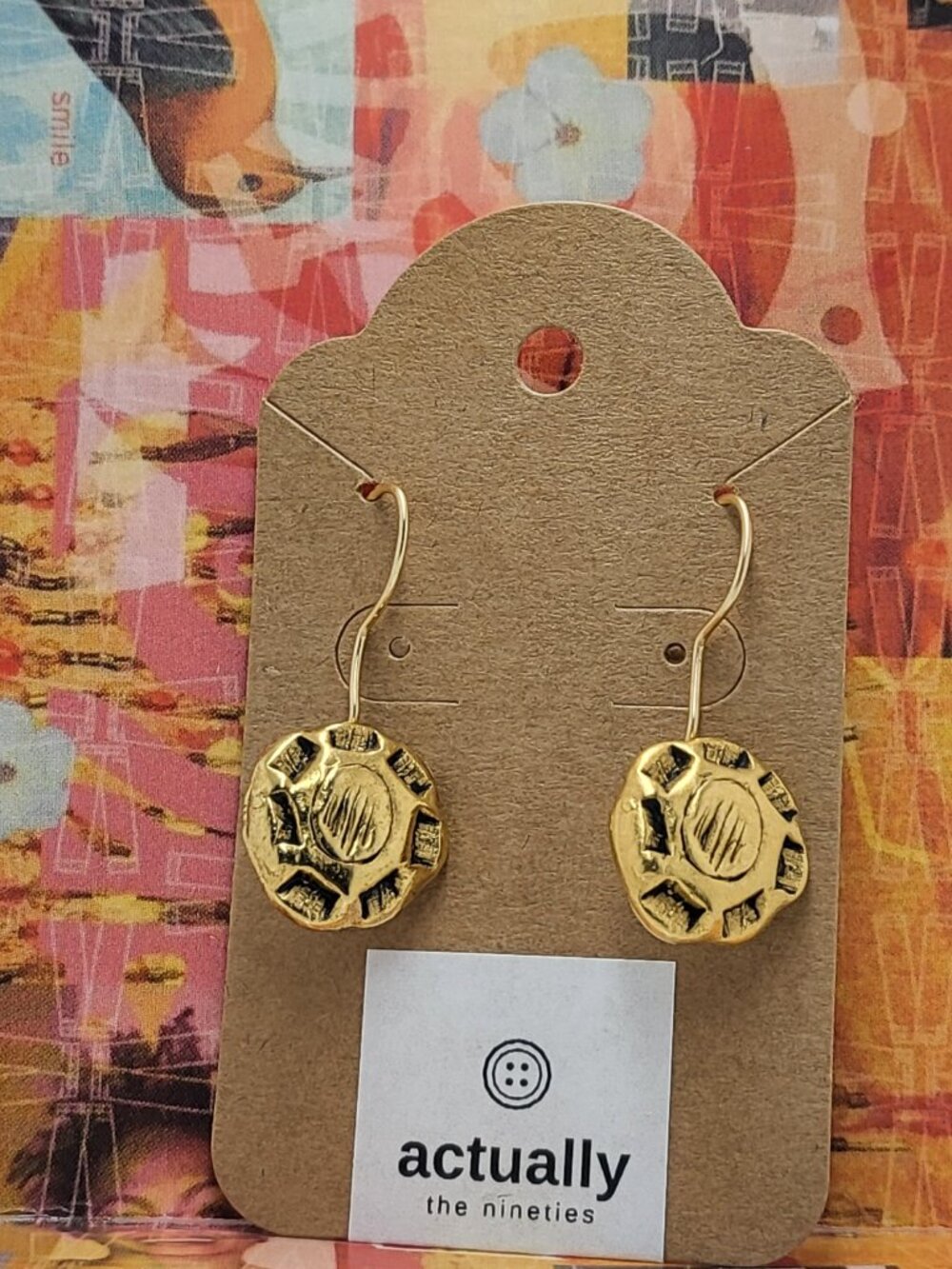 Earrings with vintage Todd Oldham Buttons 90s 24K Gold